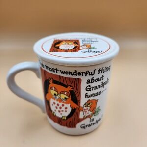 Vintage JSNY Lidded Coffee Mug Cup I Love Grandpa Owl Grandpa's House
